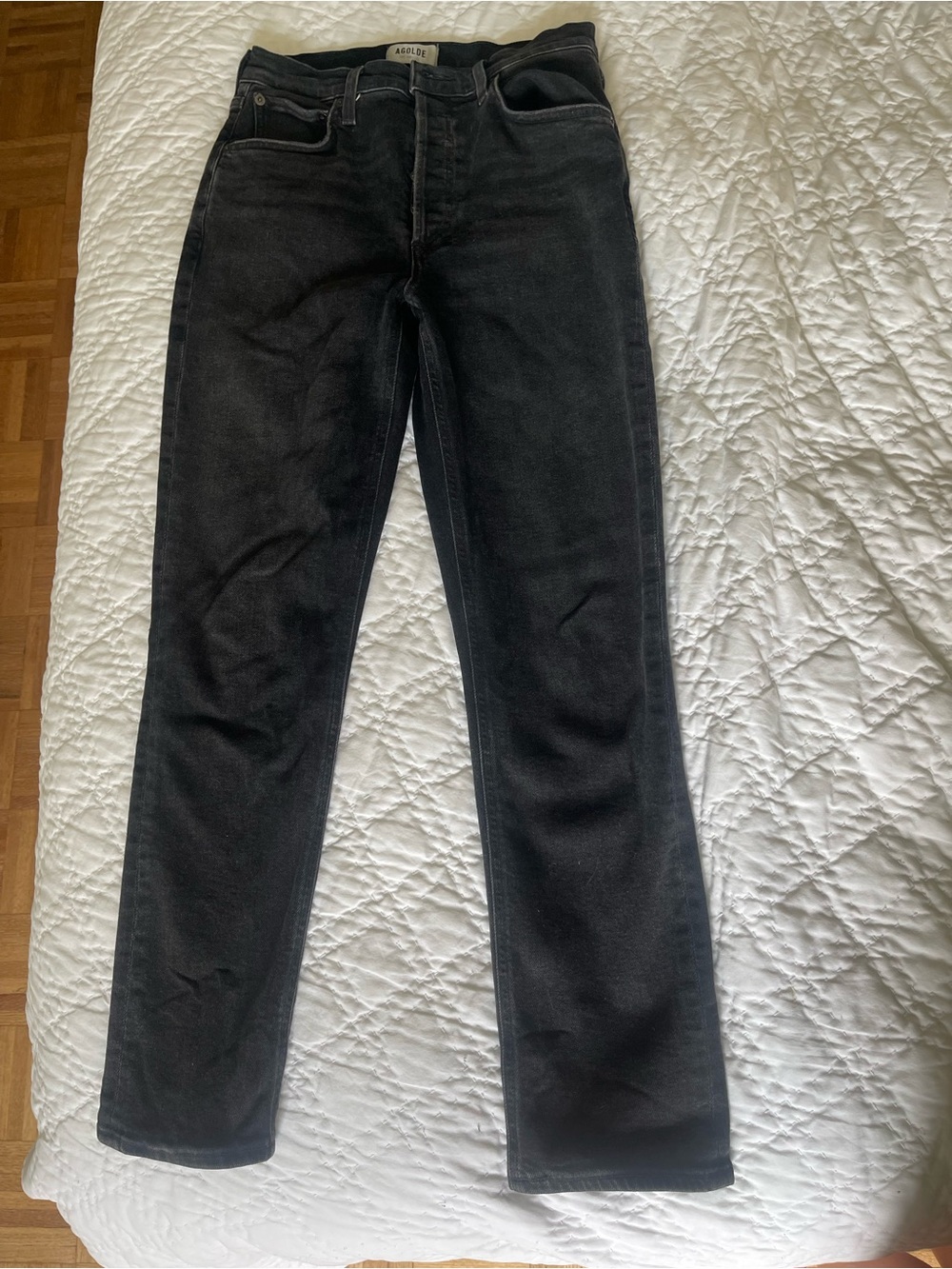 Agolde Black Denim High Rise Jeans, Slim Fit, Button Fly, Size 25